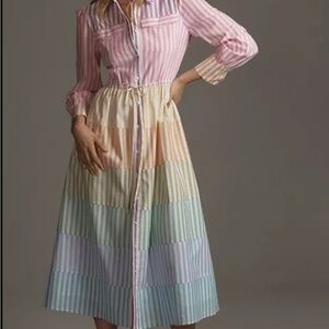 English Factory Pastel Striped Long Sleeve Dress